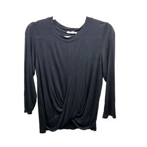 JUNE & HUDSON Womens Black Draped Stretchy 3/4 Sleeve Shirt Size Small